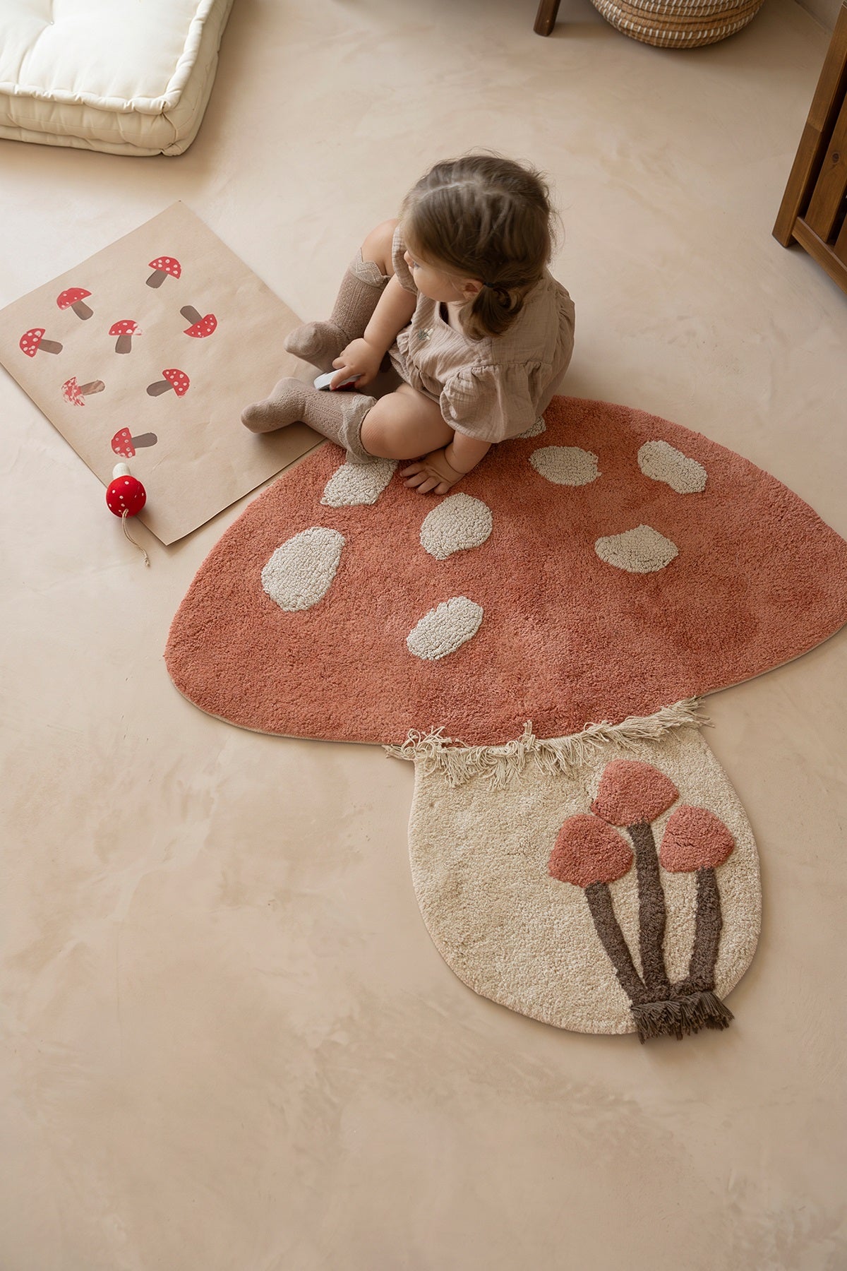 Mushroom Tekli %100 Pamuk Çocuk Odası Halısı 90x90 Cm Brick