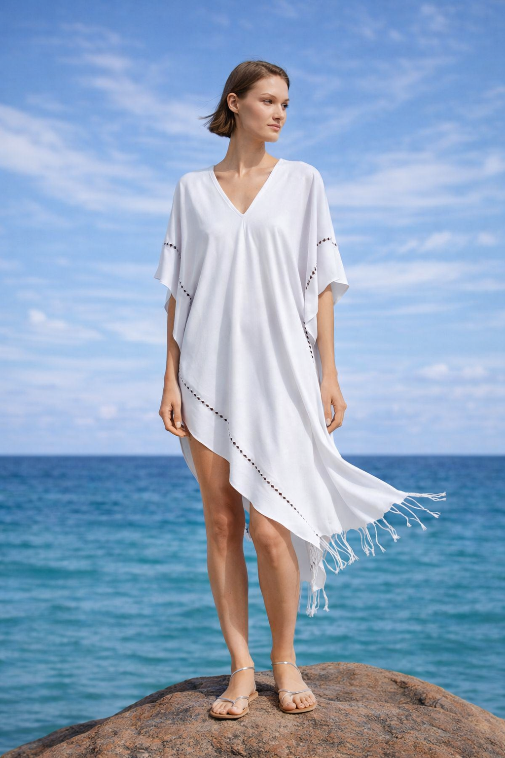 beach flowy dress White Grecian Halter Maxi Dress | Ruffle Chiffon Gown for Summer Wedding  Guest, Vacation & Resort main image 0