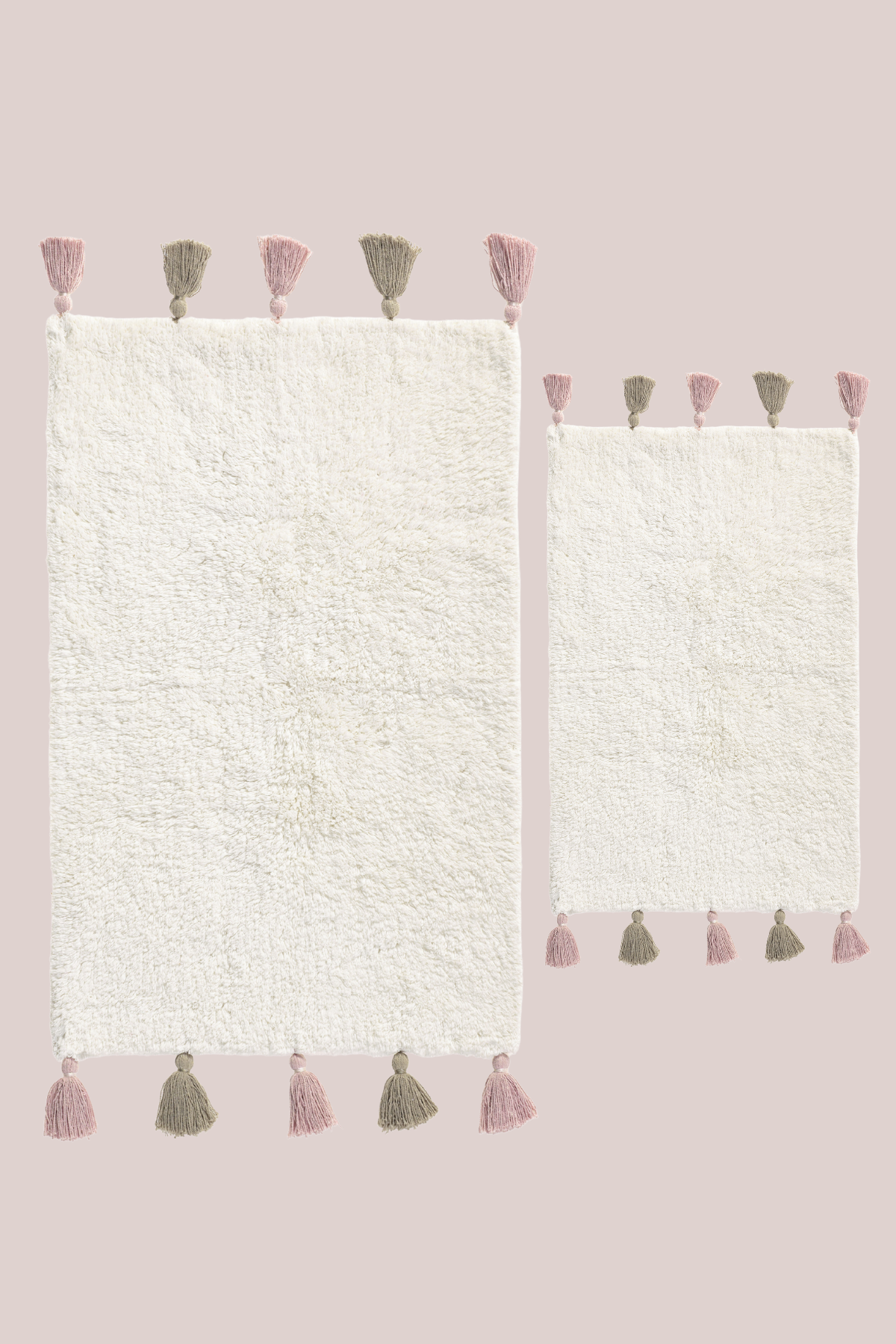 Loli 2'li Takım %100 Pamuk Banyo Paspası 40x60+60x90 Cm Ekru