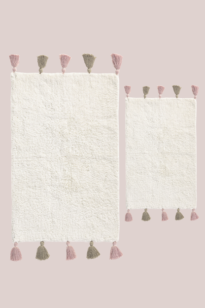 Loli 2'li Takım %100 Pamuk Banyo Paspası 40x60+60x90 Cm Ekru