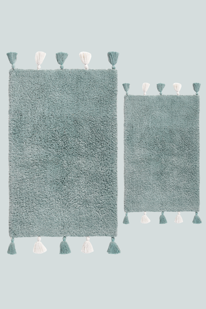 Loli 2'li Takım %100 Pamuk Banyo Paspası 40x60+60x90 Cm Pudra Mavi