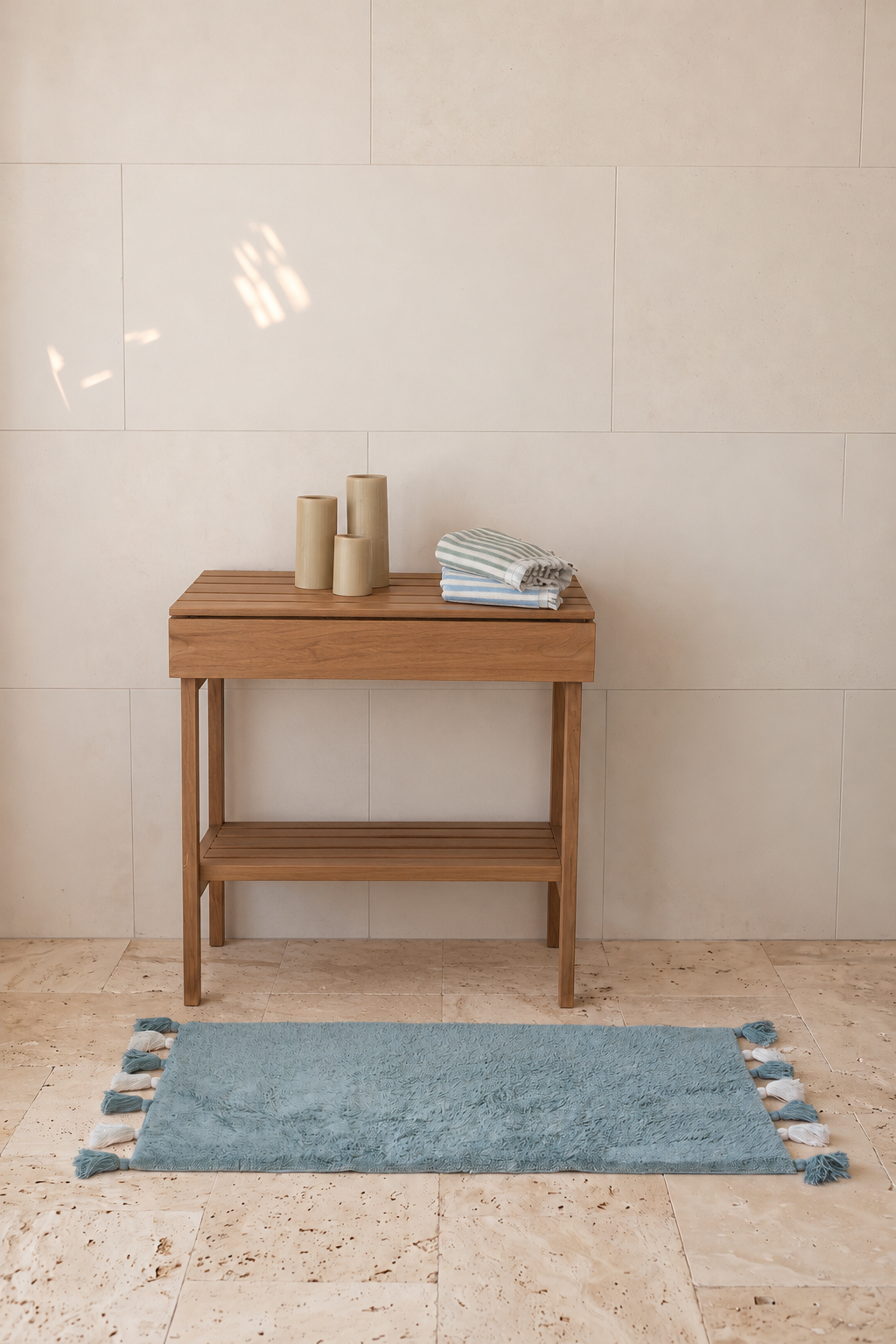 Loli Tekli %100 Pamuk Banyo Paspası 70x120 Cm Pudra Mavi