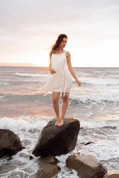 Serene Gathered Beach Dress - Orange Knitted Openwork