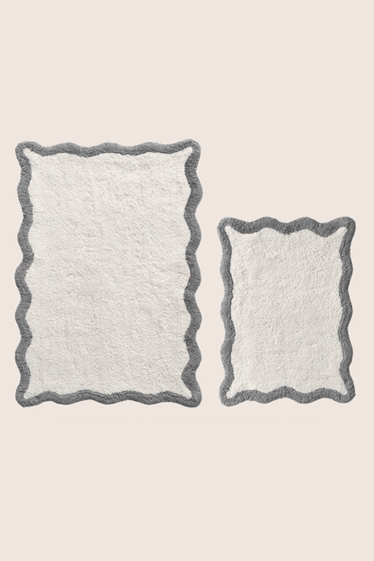 Scallop Takım Bambu Banyo Paspası 40x60+60x90 Cm Gri