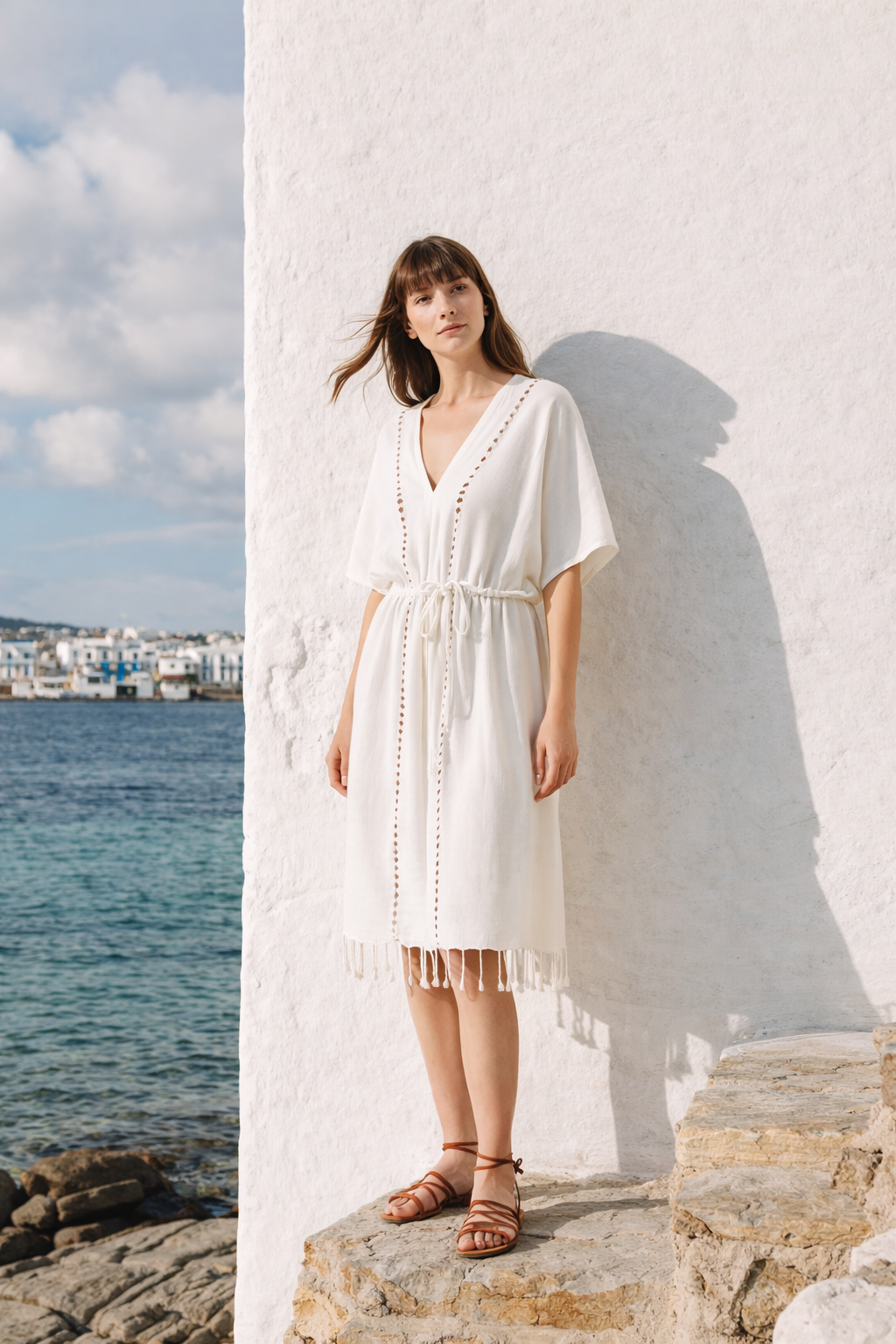Serene Long Beach Dress - Brown Knitted Openwork