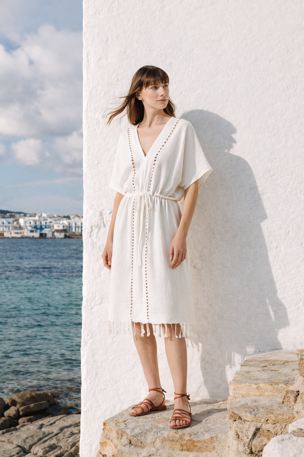 Serene Long Beach Dress - Brown Knitted Openwork