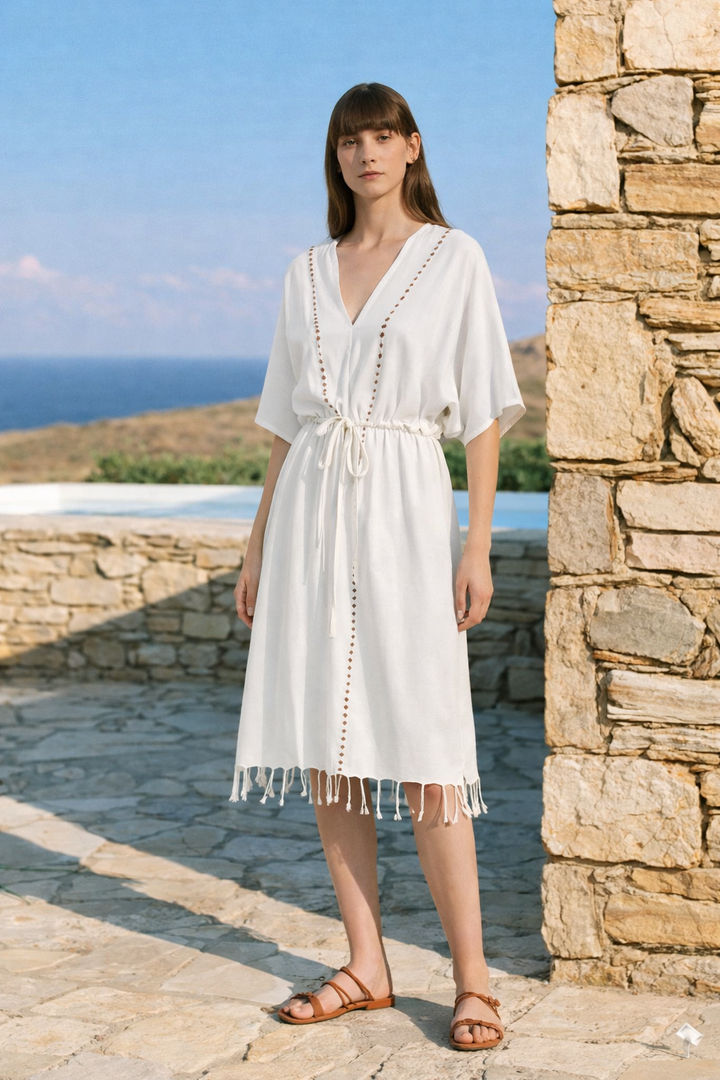 Serene Long Beach Dress - Brown Knitted Openwork