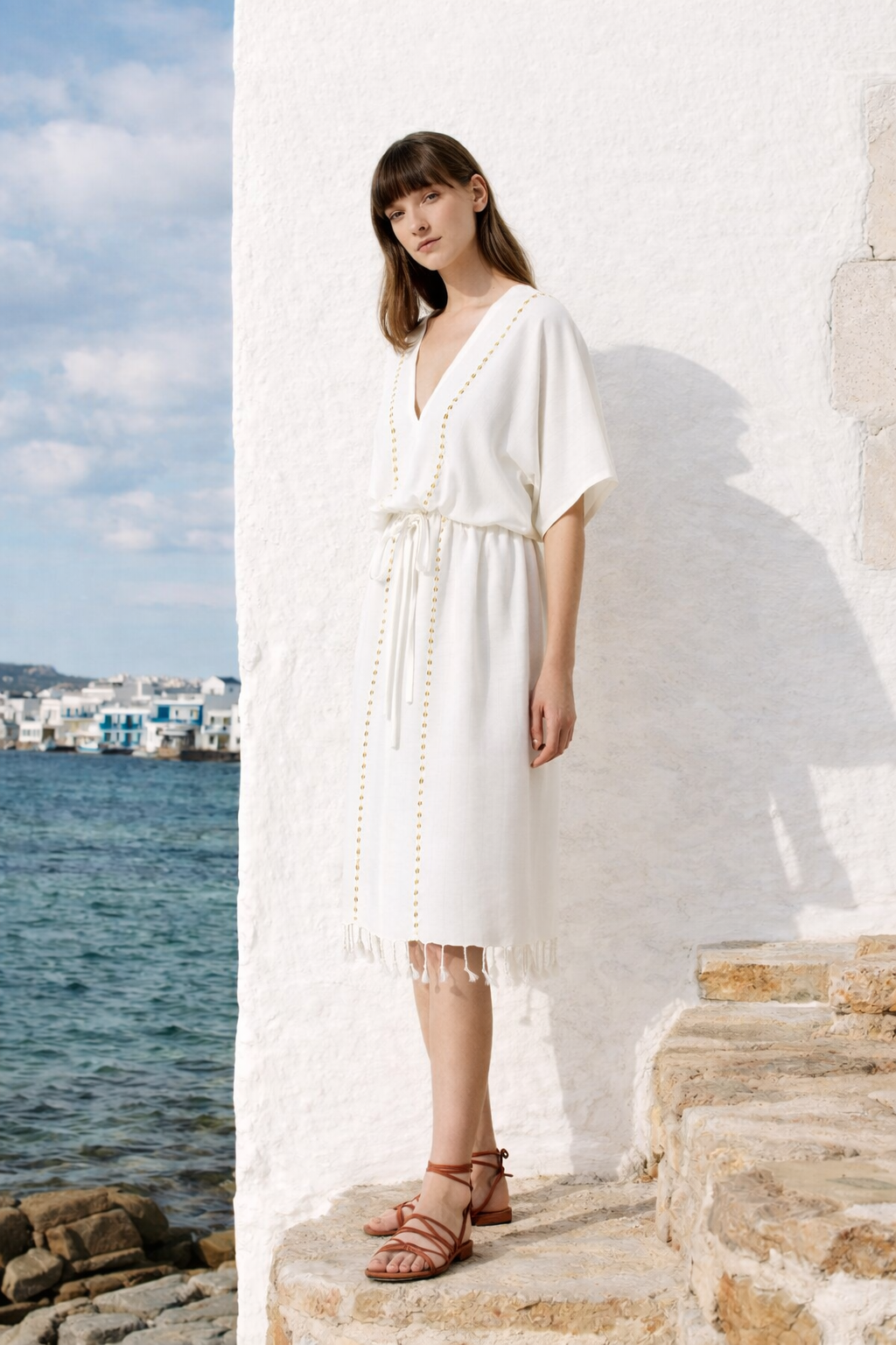 Serene Long Beach Dress - Yellow Knitted Openwork