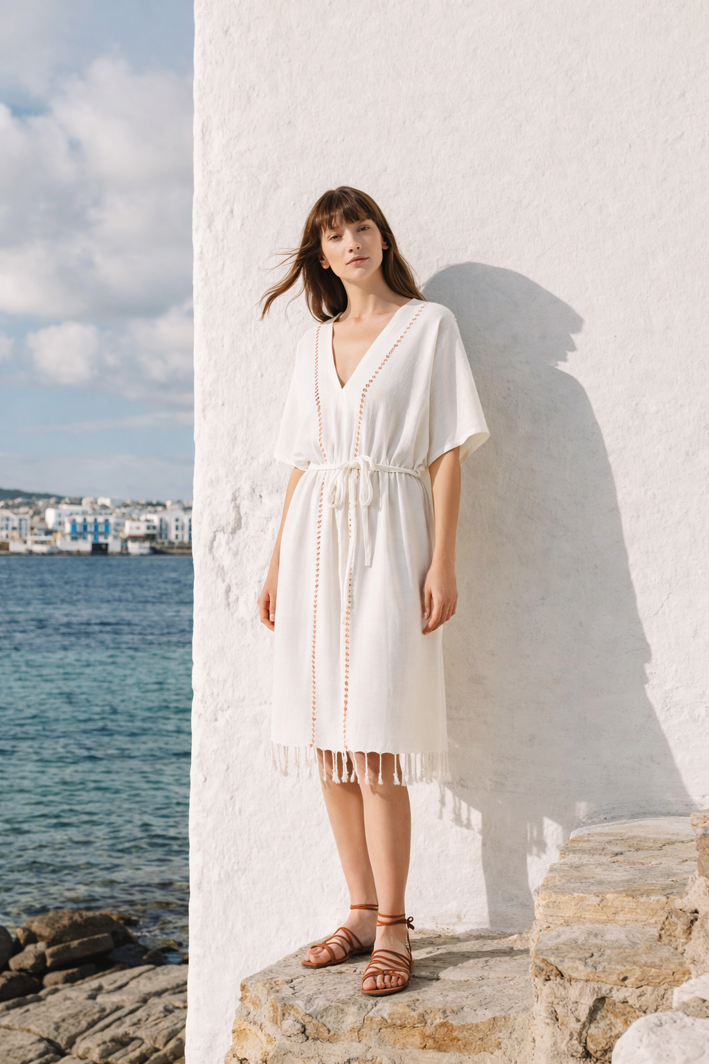 Serene Long Beach Dress - Orange Knitted Openwork