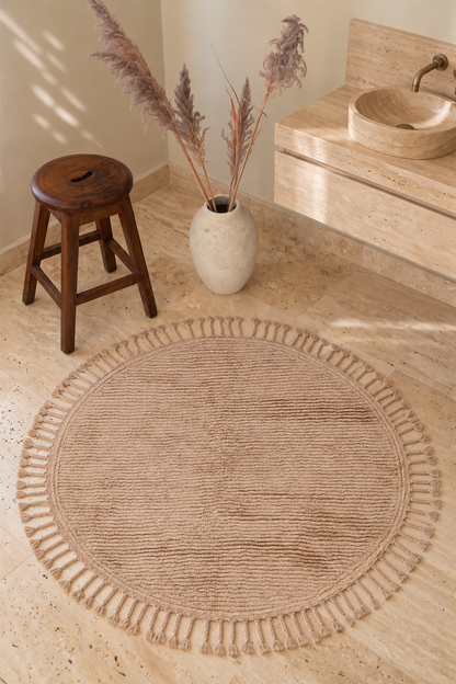 Belina Yuvarlak Bambu Banyo Paspası 100x100 Cm Karamel