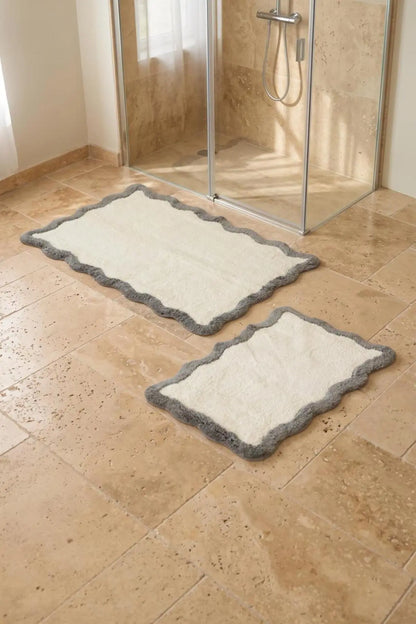 Scallop Takım Bambu Banyo Paspası 40x60+60x90 Cm Gri
