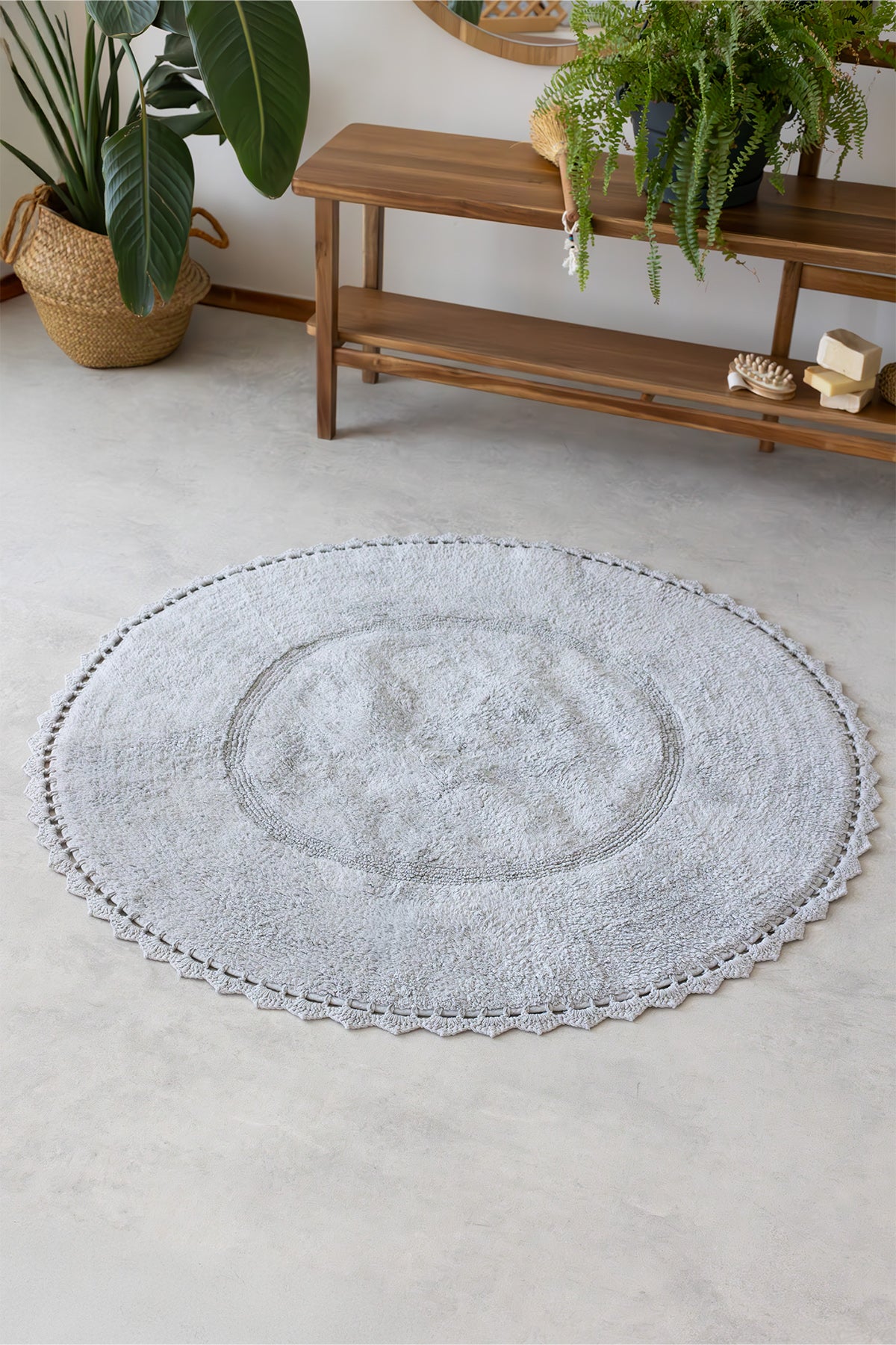 Cathy Round Bath Mat 100% Cotton 120x120 Grey