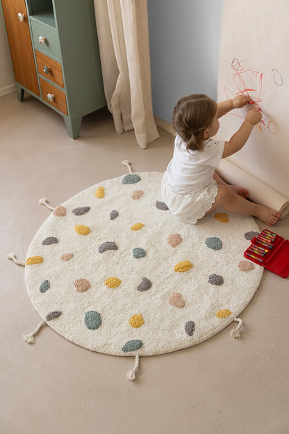 Dot Yuvarlak %100 Pamuk Banyo Paspası 90x90 Cm Ekru