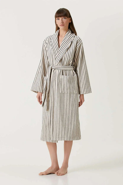 In Lines Yarn Dyed Women's Bathrobe Ecru