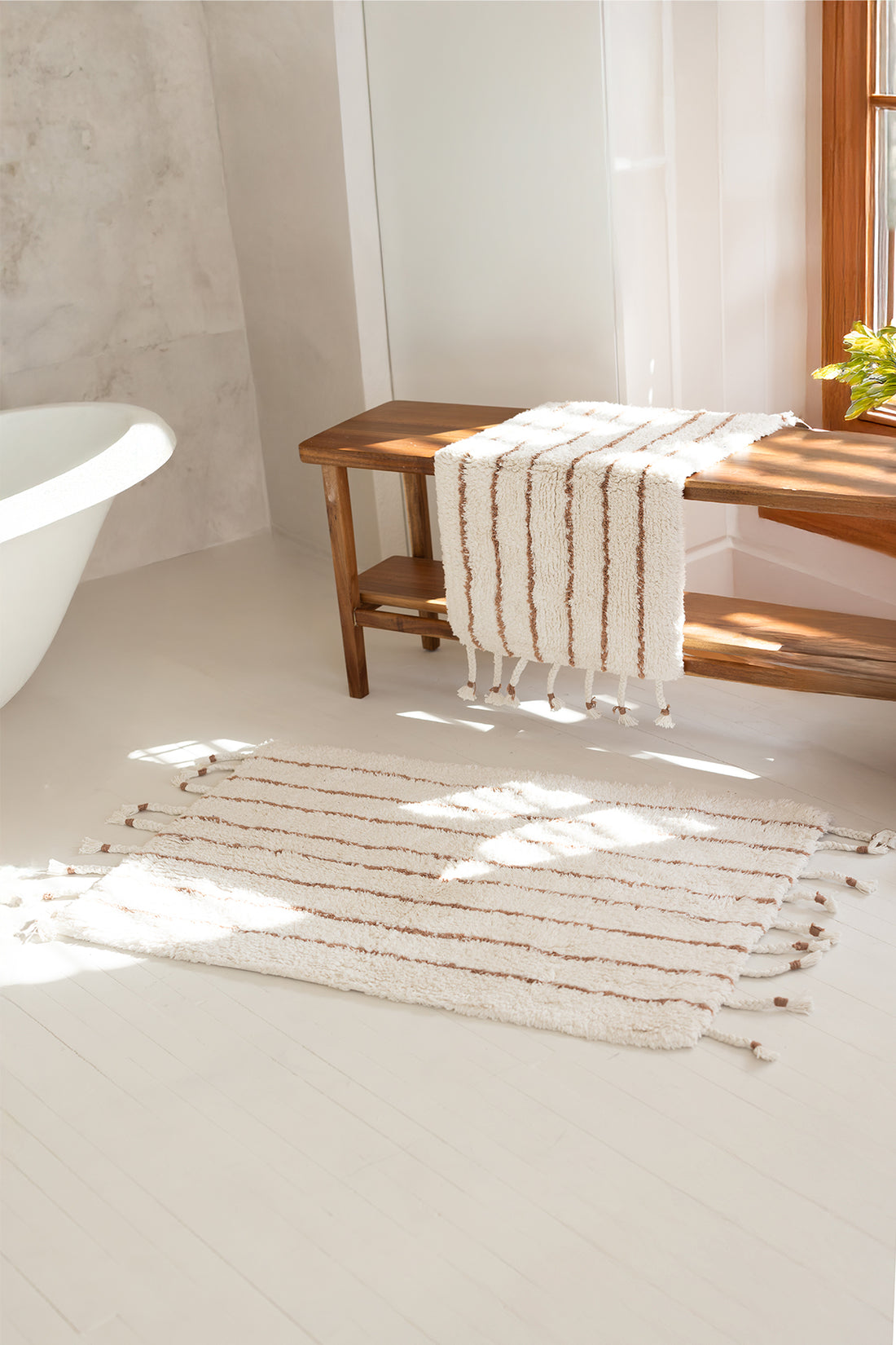 In Lines  2’li Takım Banyo Paspası %100 Pamuk 40x60 + 60x90 Bej Çizgili
