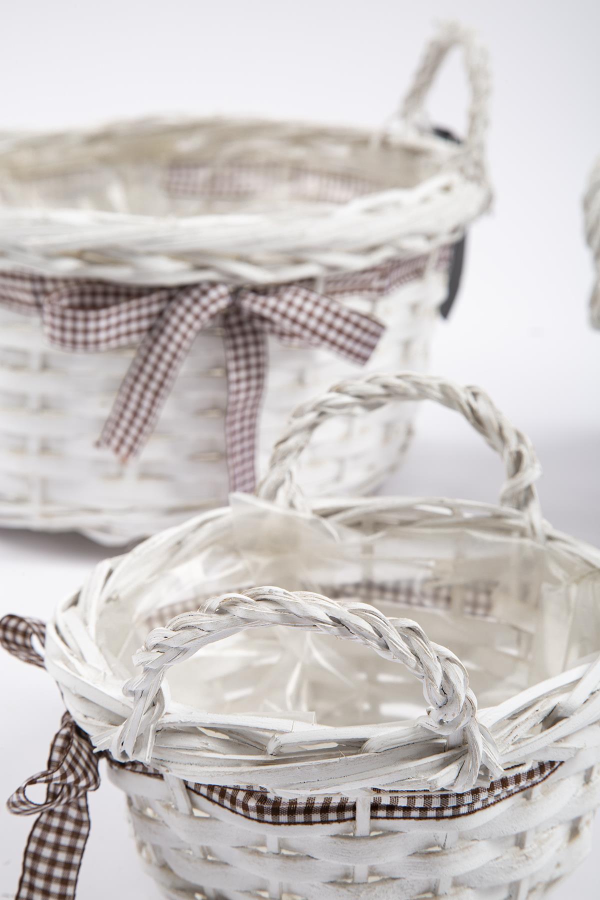 3'lü Hasır Sepet Beyaz