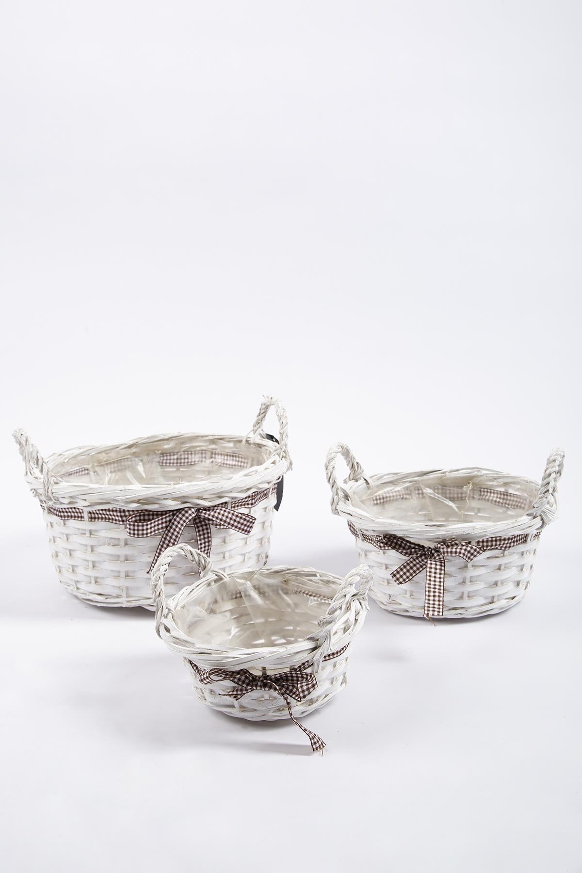 3'lü Hasır Sepet Beyaz