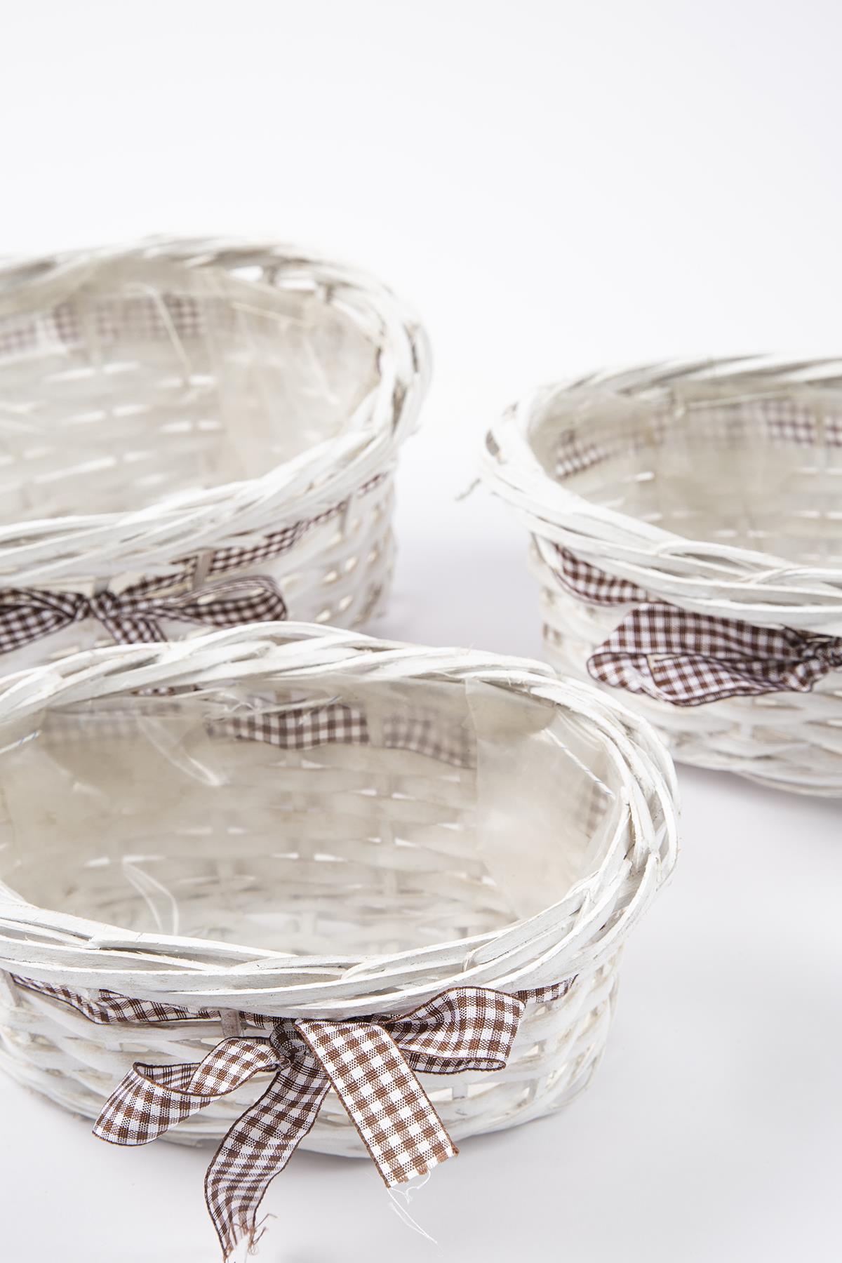 3'lü Hasır Sepet Beyaz