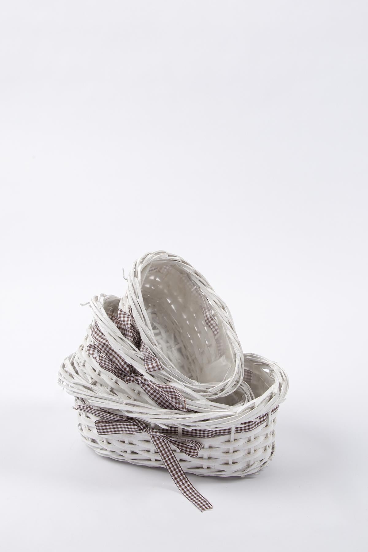 3'lü Hasır Sepet Beyaz