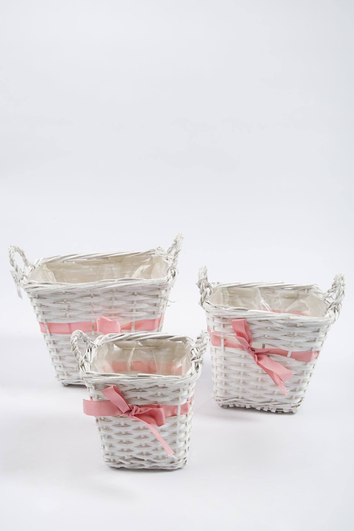 3 Piece Wicker Basket White