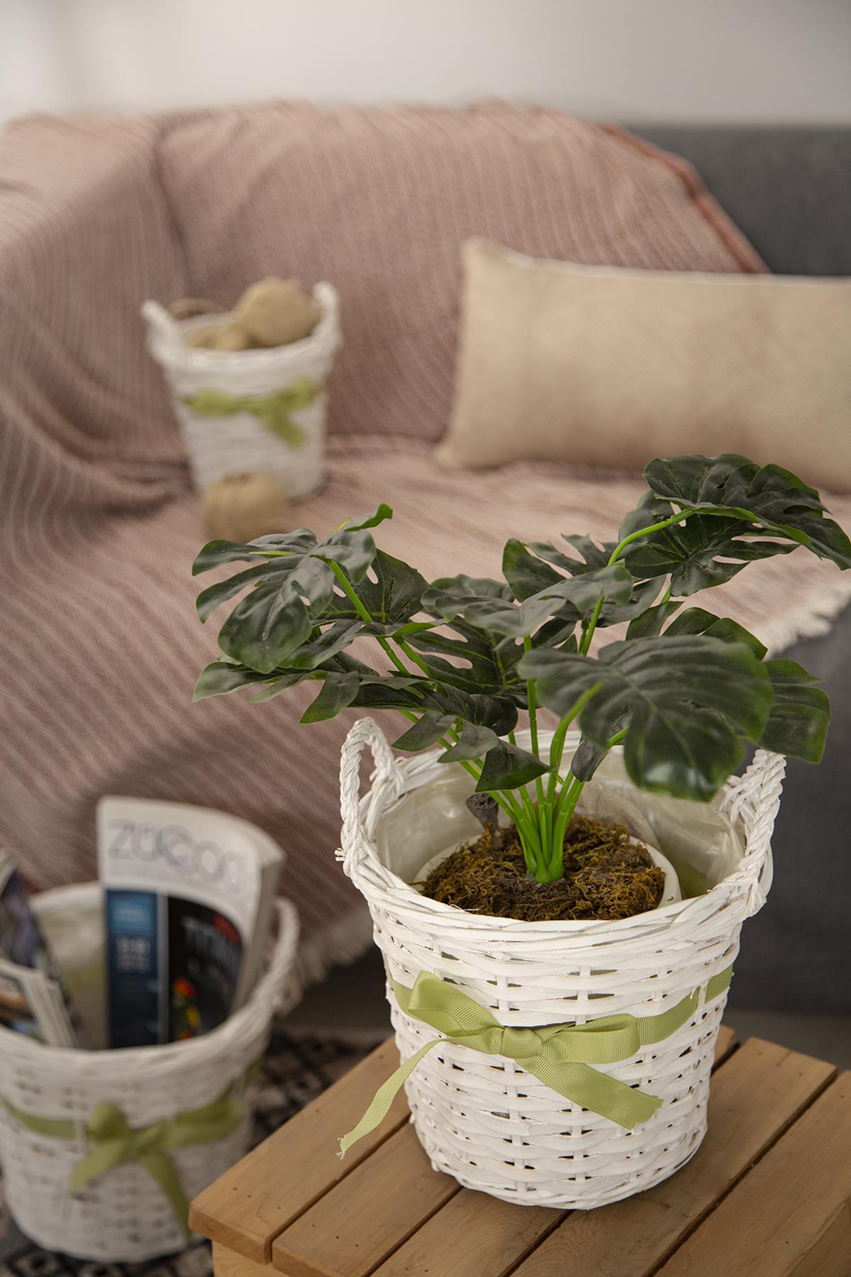 3'lü Hasır Sepet Beyaz