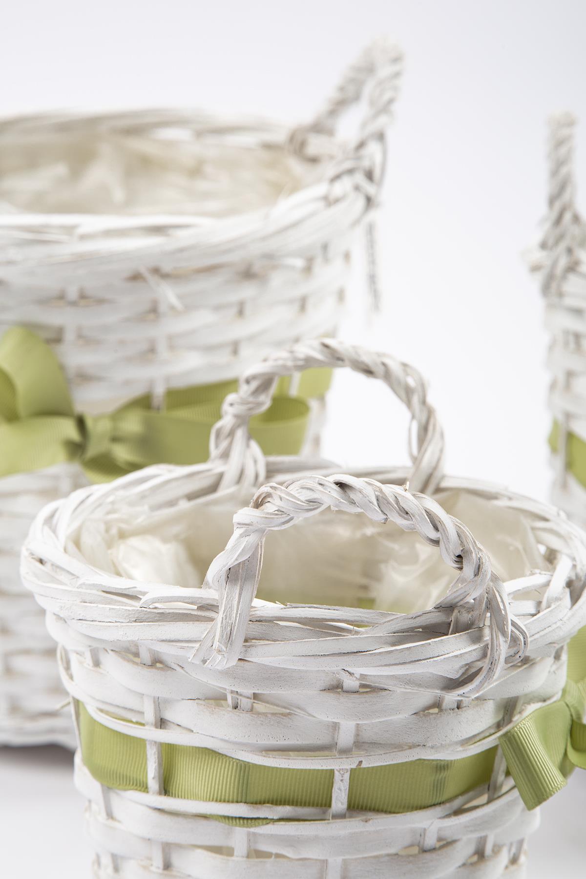 3'lü Hasır Sepet Beyaz