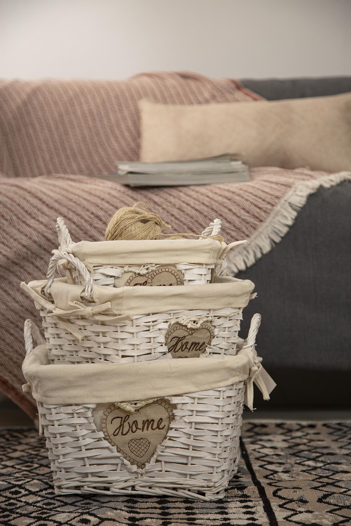 3 Piece Wicker Basket White