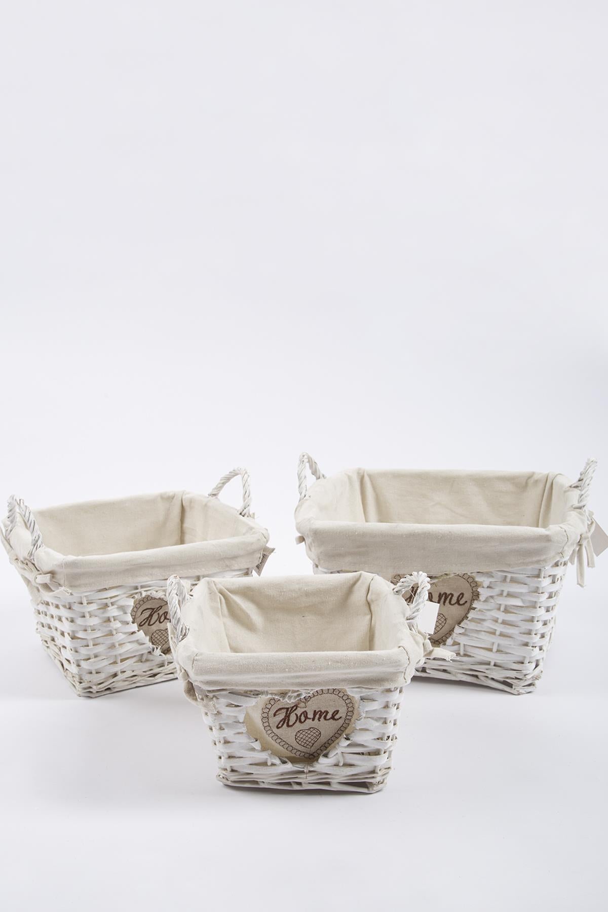 3 Piece Wicker Basket White