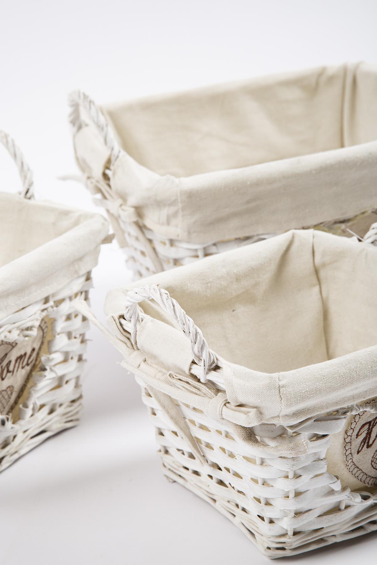 3 Piece Wicker Basket White