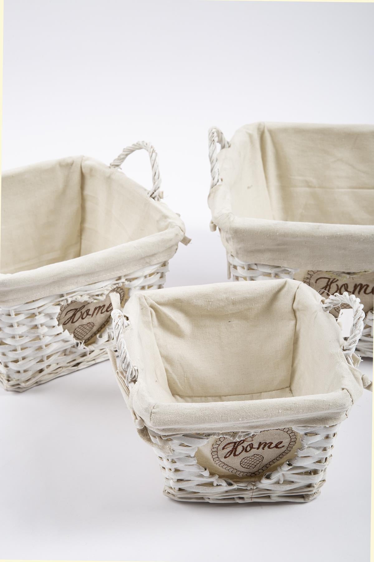 3 Piece Wicker Basket White