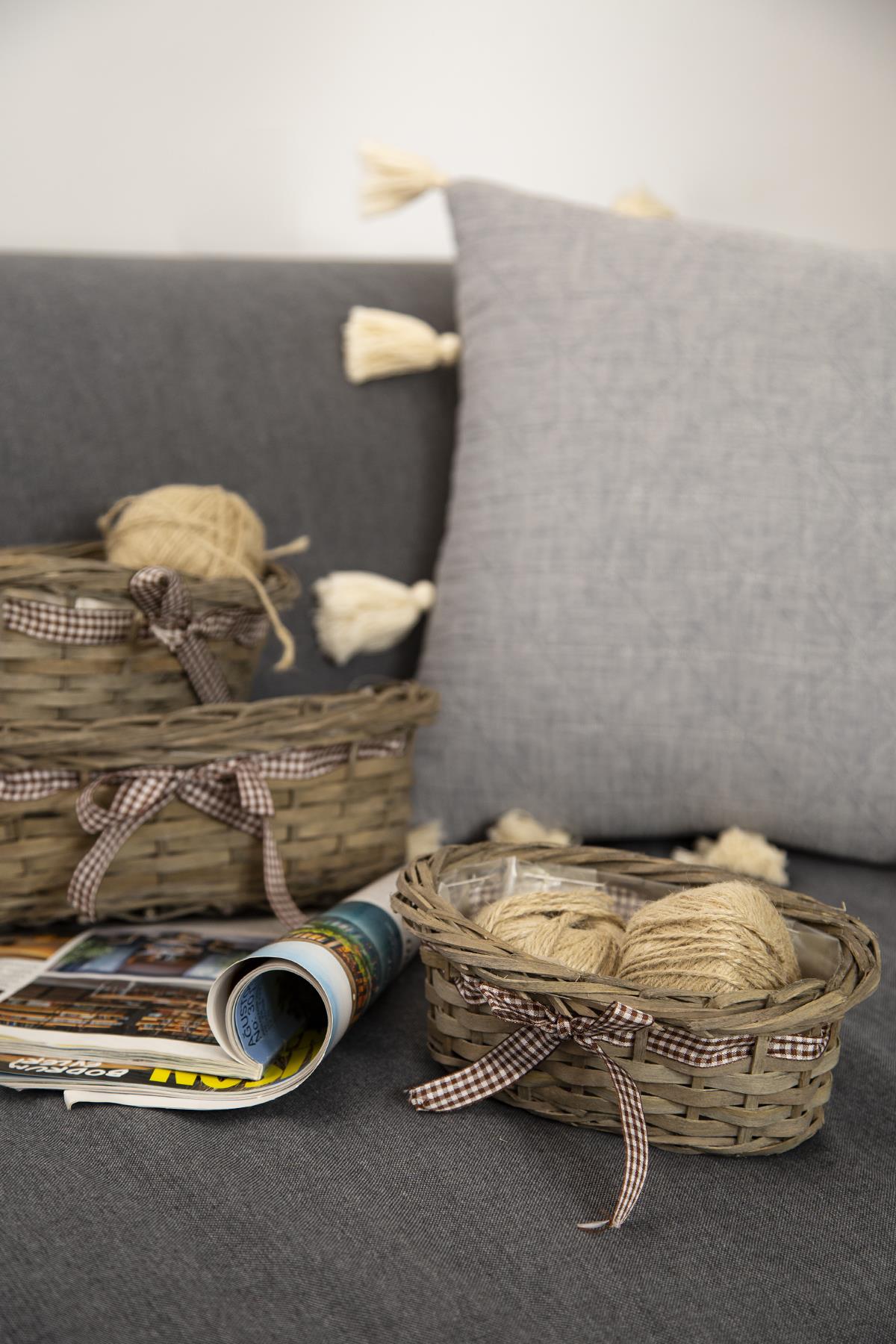 3-Piece Wicker Basket Gray