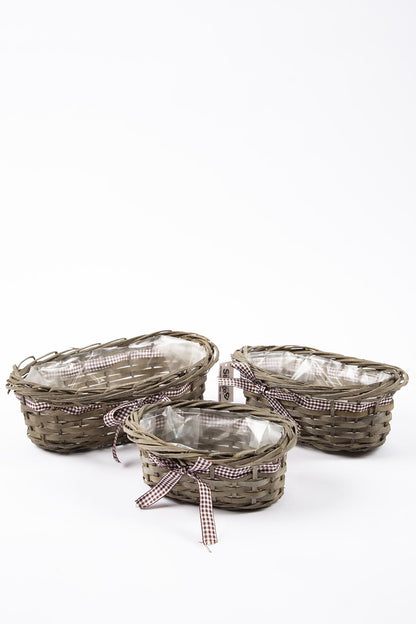 3-Piece Wicker Basket Gray