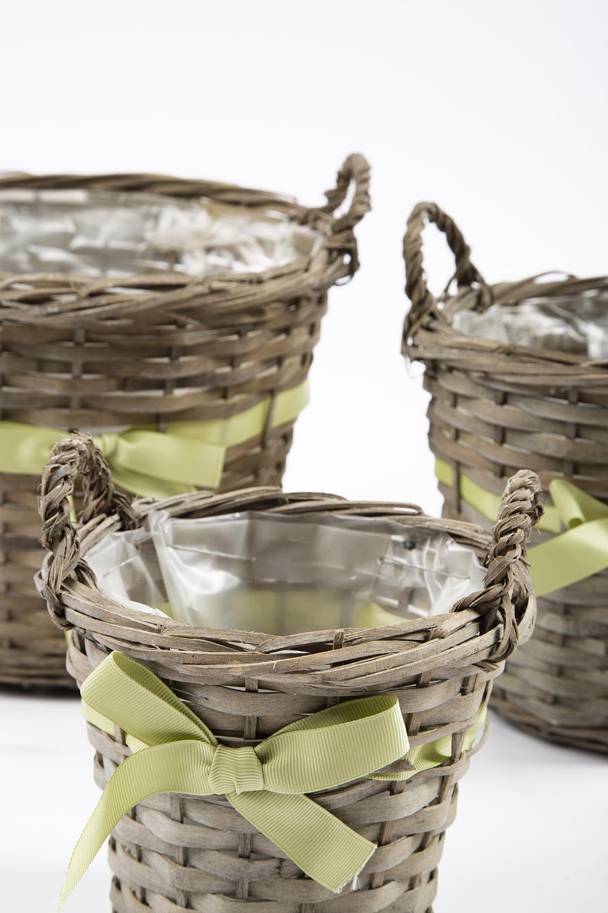 3-Piece Wicker Basket Gray