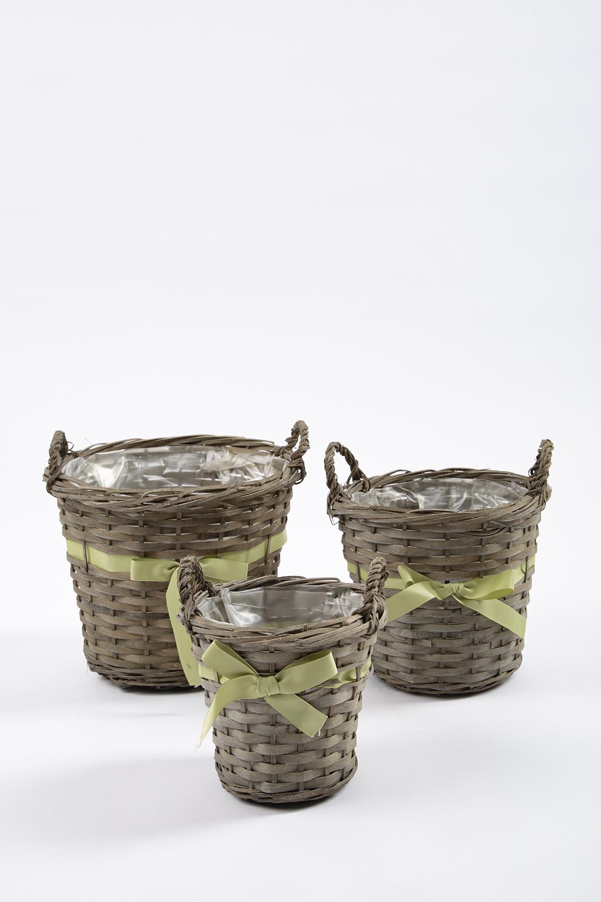 3-Piece Wicker Basket Gray