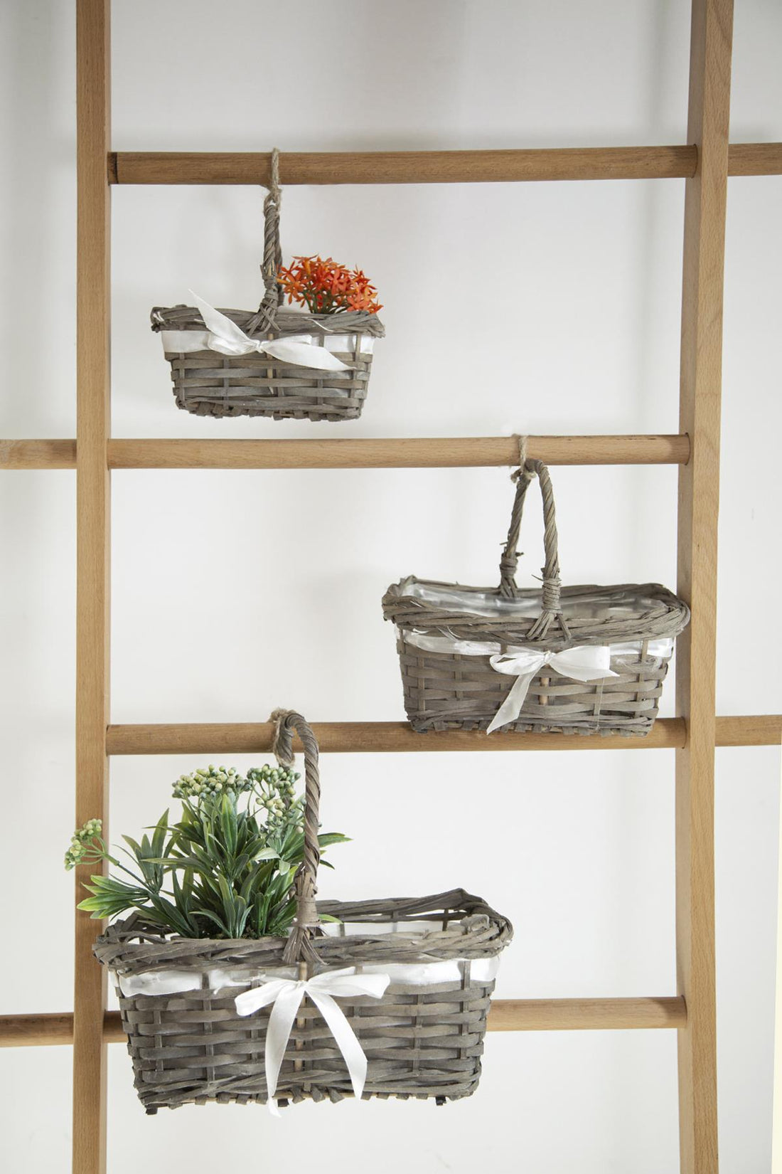 3-Piece Wicker Basket Gray