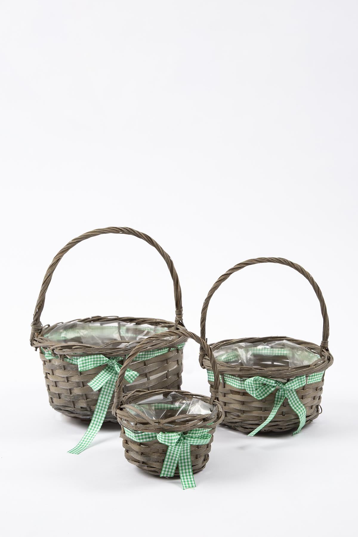 3'lü Hasır Sepet Gri