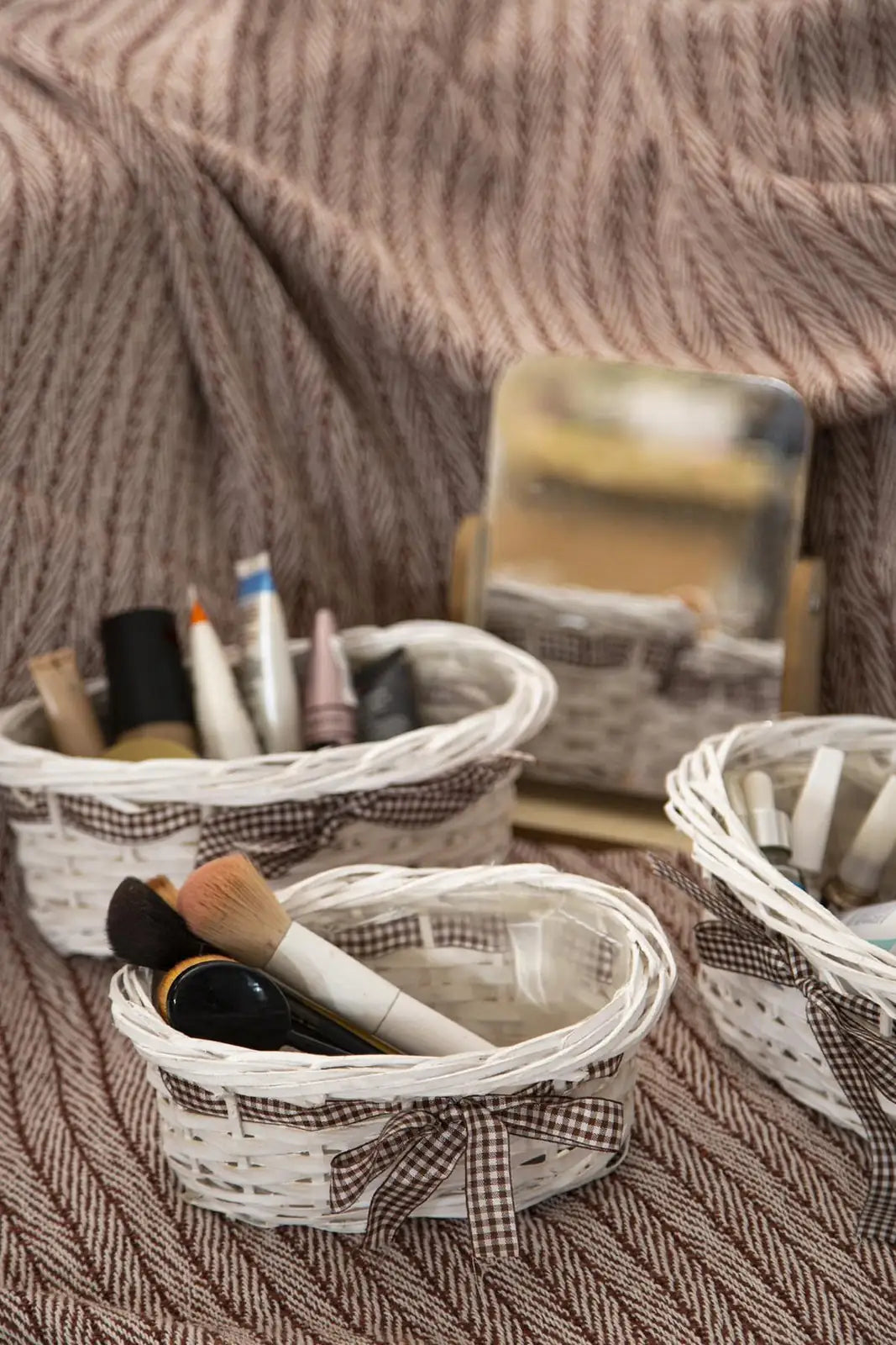 3'lü Hasır Sepet Beyaz