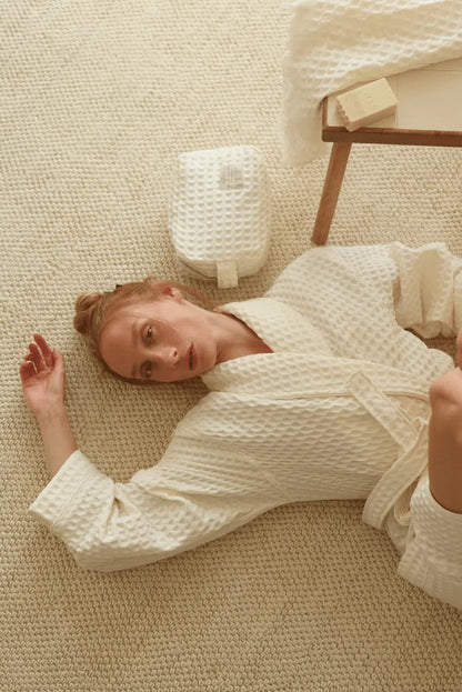 Aura Waffle Bornoz Takımı Ekru