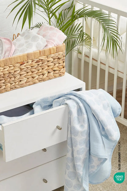 BebeMarin Seashell Müslin Battaniye 120x120 Mavi