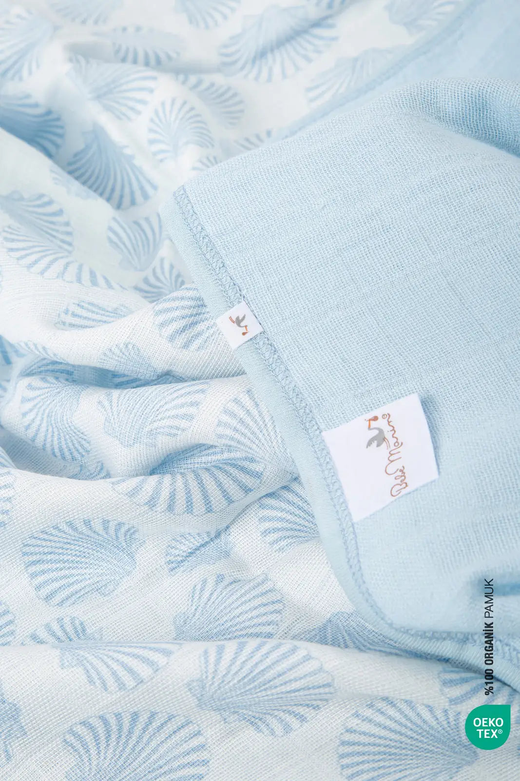 BebeMarin Seashell Müslin Battaniye 120x120 Mavi