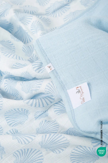 BebeMarin Seashell Müslin Battaniye 120x120 Mavi