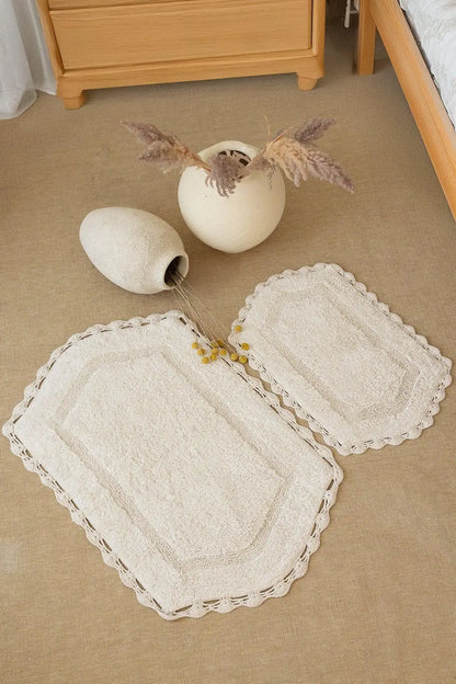 Dale 2 Piece Bath Mat Set 100% Cotton 40x60 + 60x90 Ecru