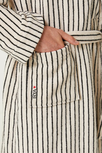 In Lines Yarn Dyed Men's Bathrobe Ecru