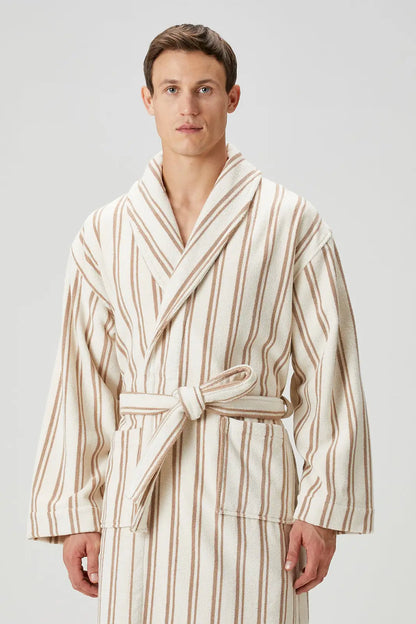 In Lines Yarn-Dyed Bathrobe Set Mocha