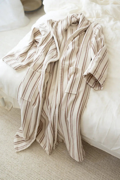 In Lines Yarn-Dyed Bathrobe Set Mocha
