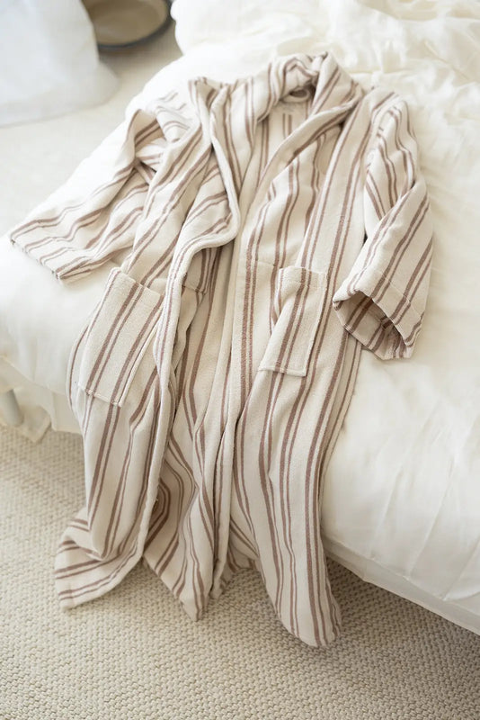In Lines Yarn-Dyed Bathrobe Set Mocha