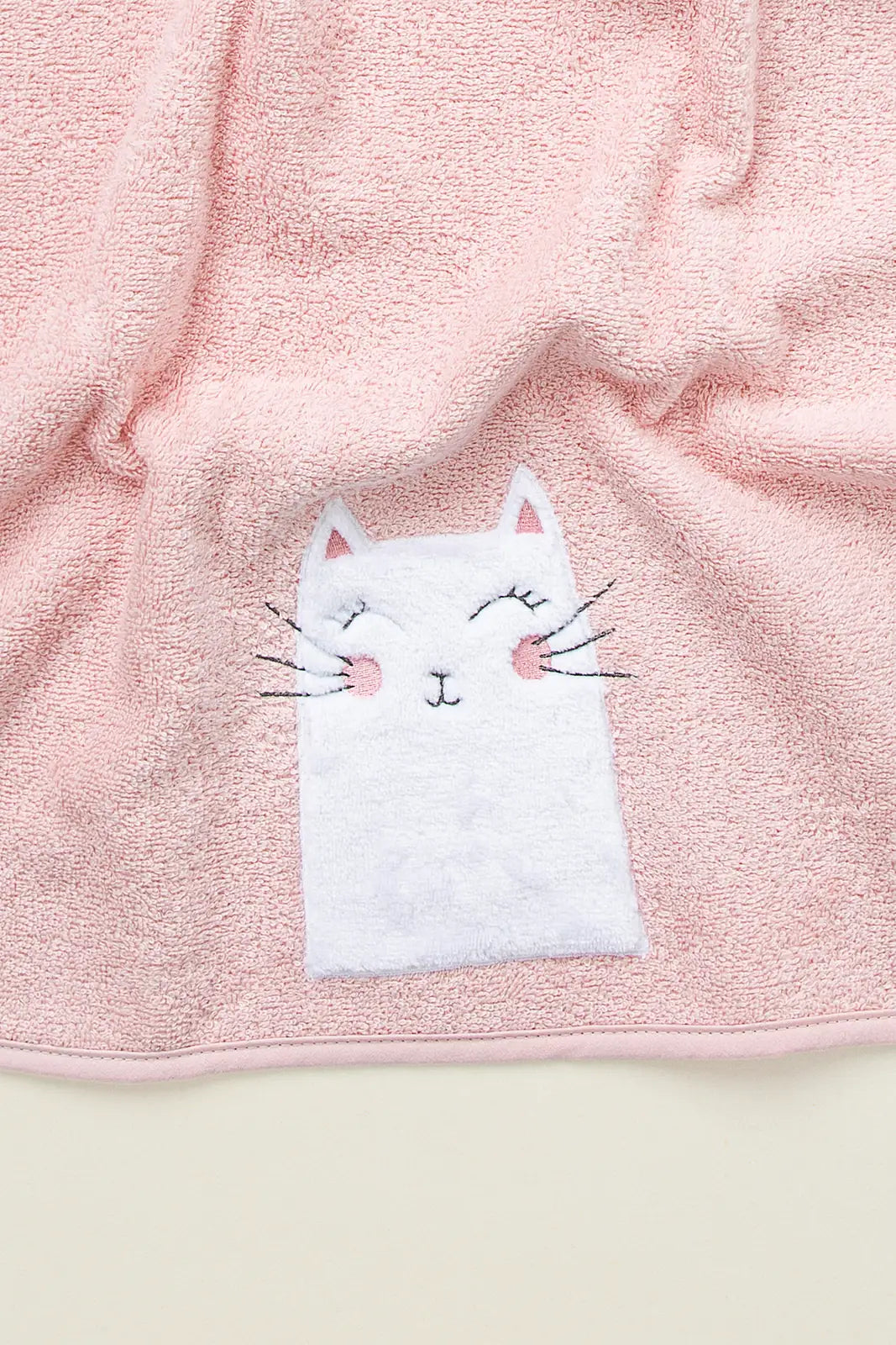 Kitty 2-Piece Organic Cotton Newborn Gift Set Pink | Towel, Bib