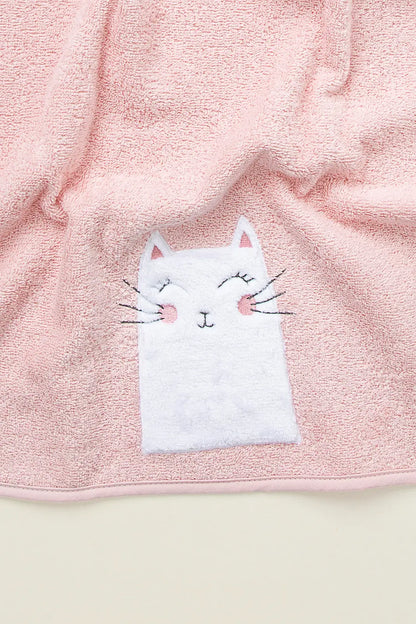 Kitty 2-Piece Organic Cotton Newborn Gift Set Pink | Towel, Bib