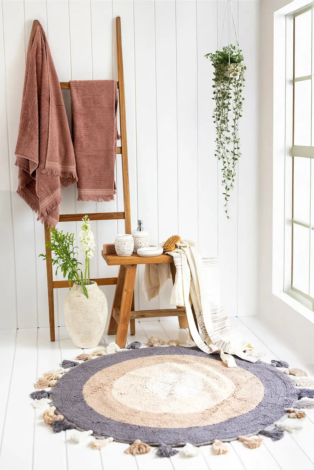 Laura Round Bath Mat 100% Cotton 100x100 Beige