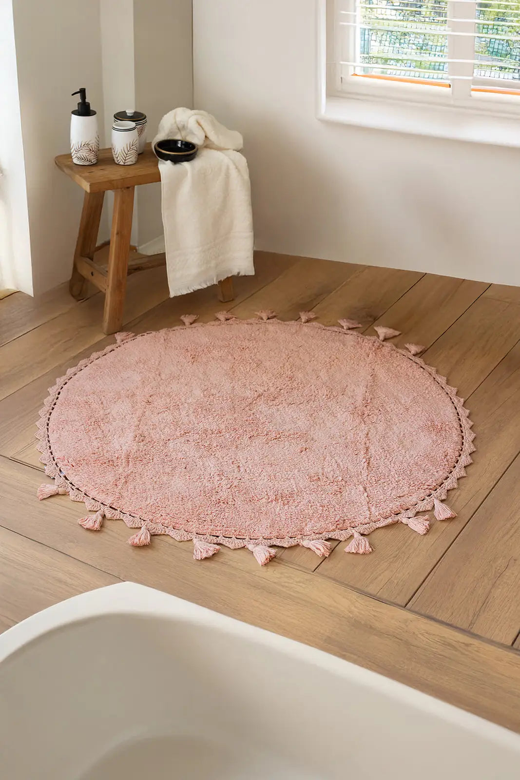 Lowell Round Bath Mat 100% Cotton 100x100 Pink